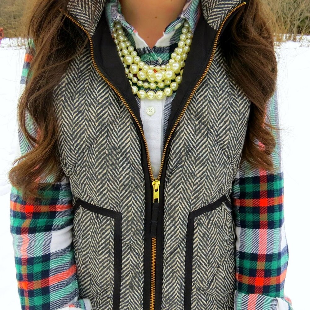 J.Crew Factory Herringbone puffer vest  XS